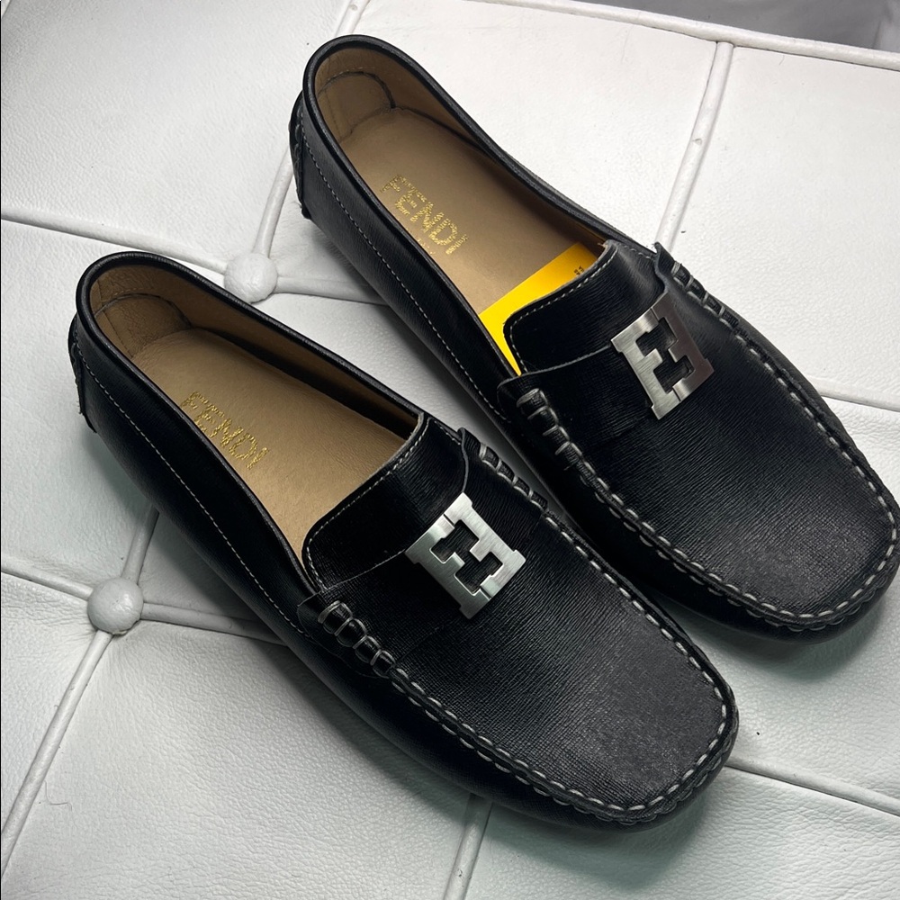 Fendi Black Leather Slip-On Loafers